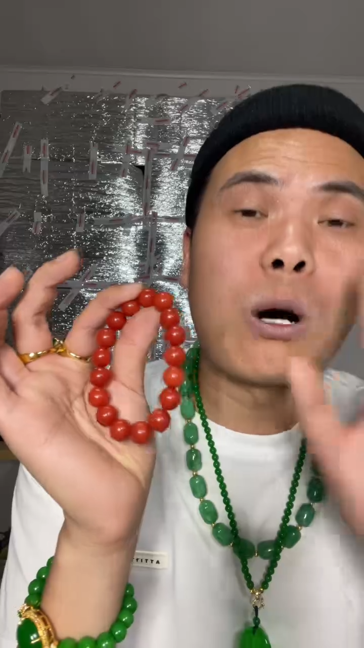 未镶嵌手串翡翠【小伍珠宝】高端鸽血红12m手串