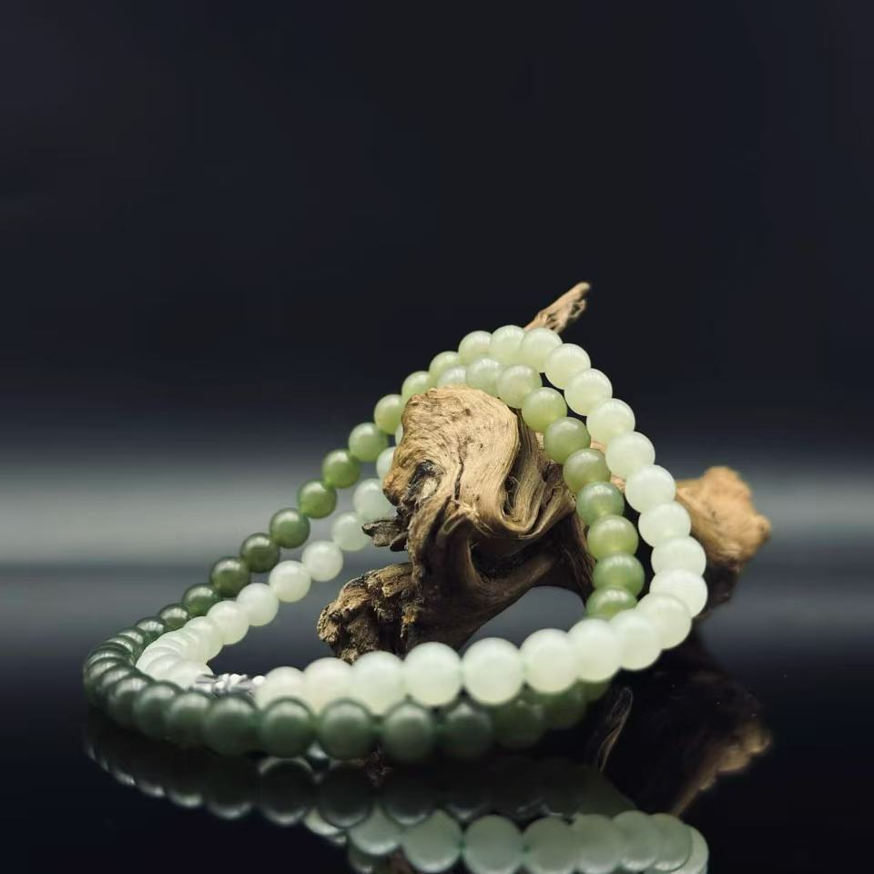 和田玉晴水渐变圆珠项链（卡6）1245
