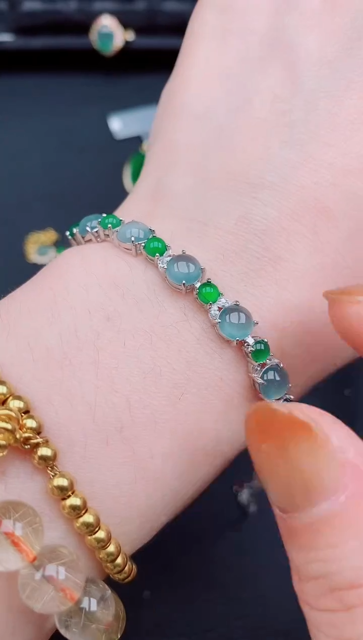 【闪购商品】翡翠手链银S925镶嵌天然a货翡翠42