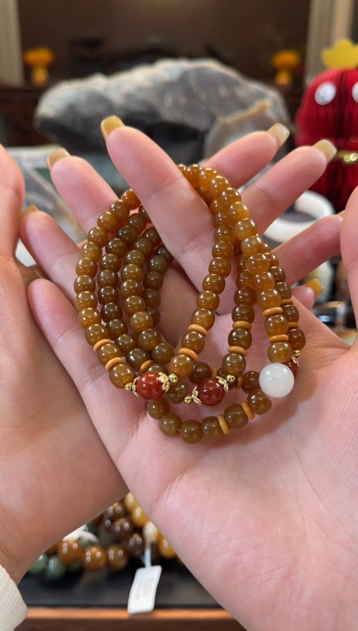 【闪购商品】和田玉（糖玉）手链未镶嵌金山全糖7mm老型108珠串