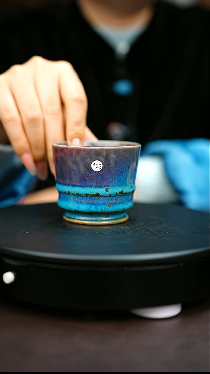 192#原矿钧瓷炉钧釉高脚直口杯