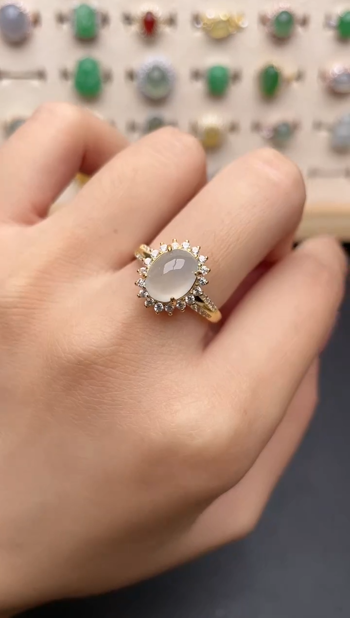 【闪购商品】翡翠戒指银S925镶嵌一物一证一礼盒