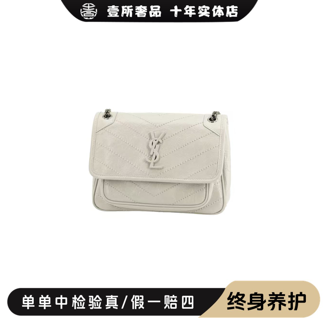 未使用 YSL/圣罗兰 壹所奢品/YSL油蜡白标小号D扣Niki斜挎包/D扣