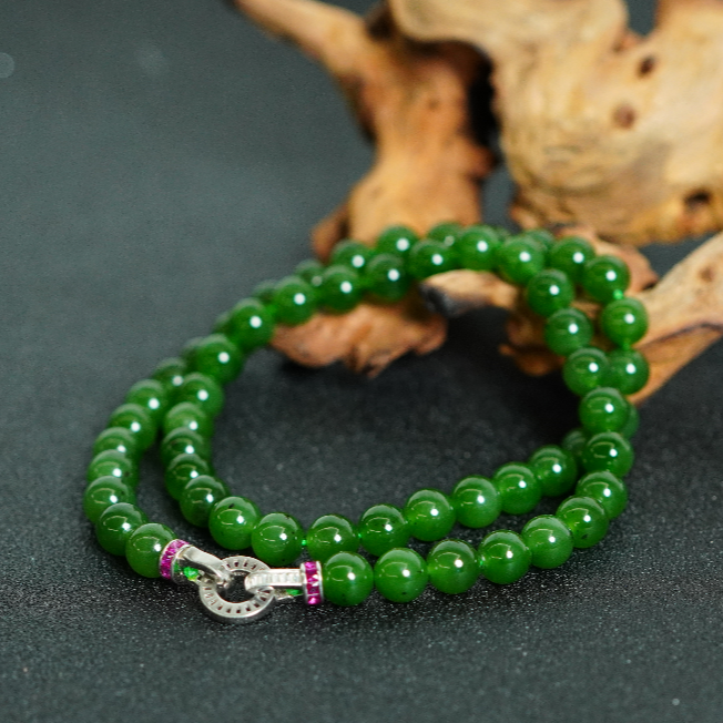 银S925和田玉碧玉项链7.5+ A112905