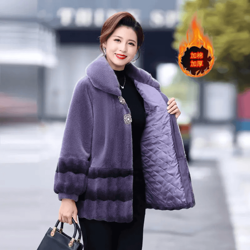 A0101妈妈秋冬装水貂绒外套新款中老年女装中长时尚百搭