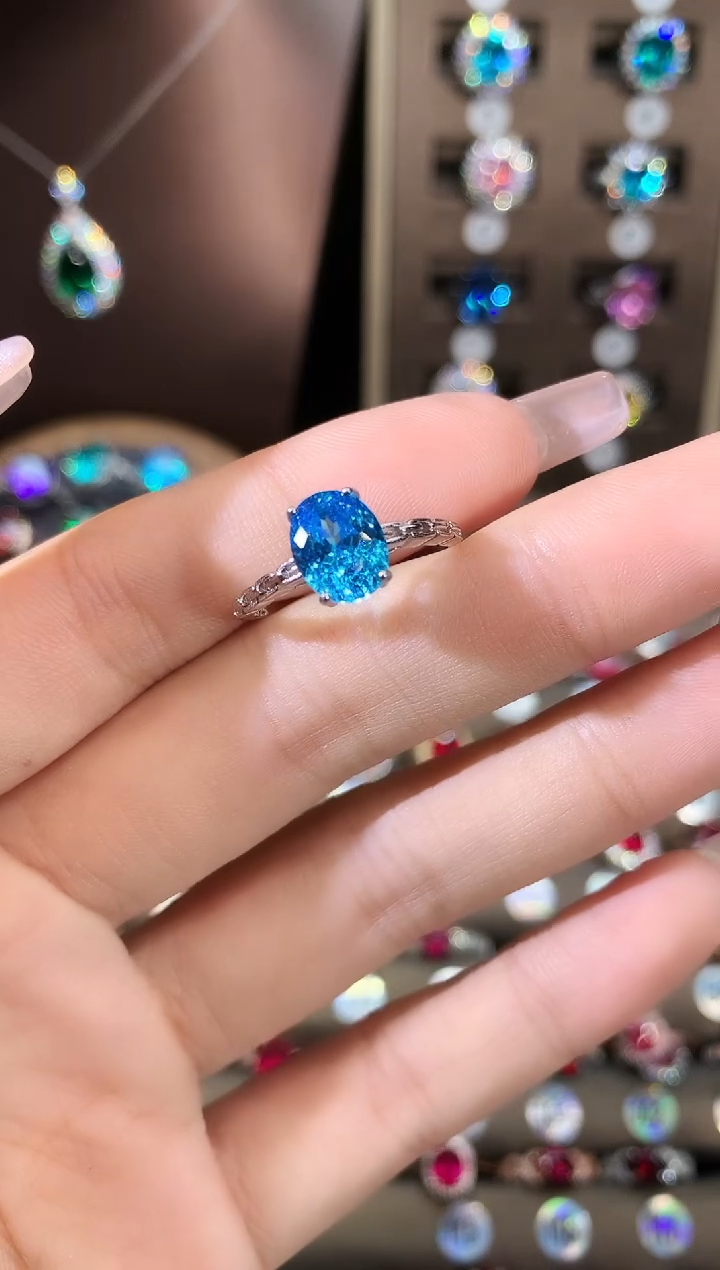 银S925镶嵌戒指海蓝宝石79银色