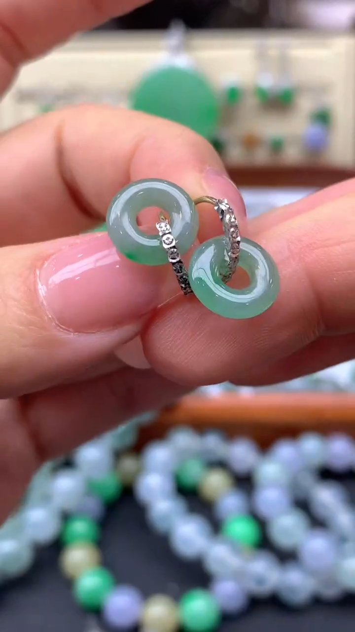 【闪购商品】翡翠耳饰18K金镶嵌2-天然翡翠