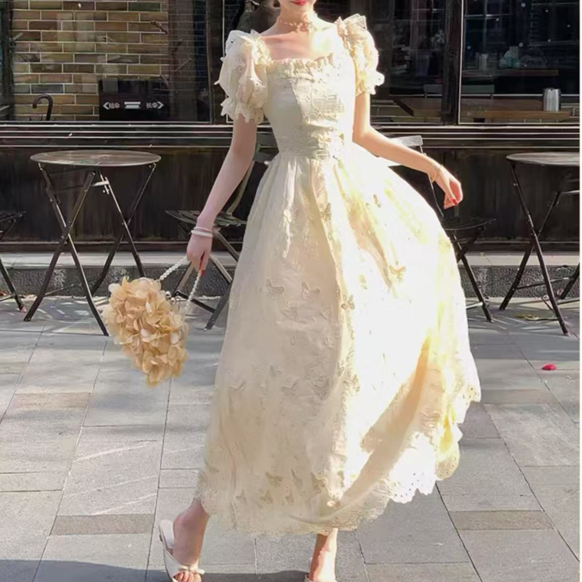 公主家1063夏季新款连衣裙立体蝴蝶气质仙女裙收腰显瘦连衣裙