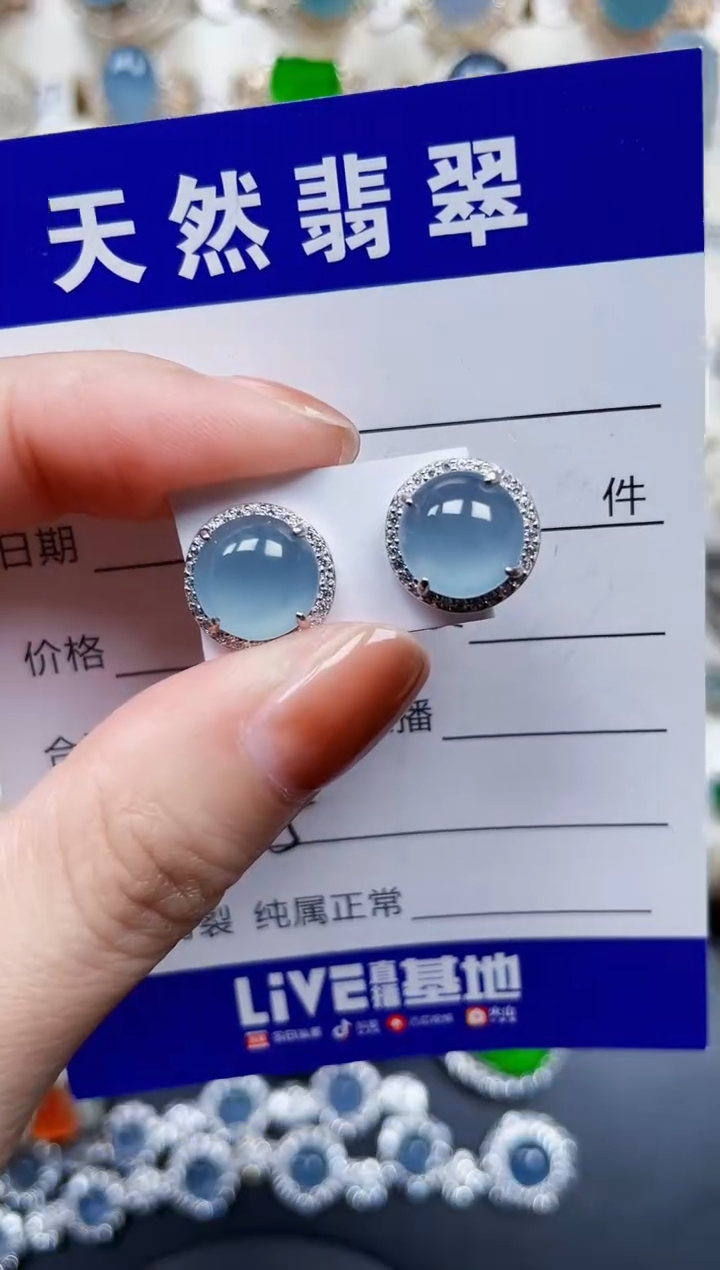 银S925镶嵌翡翠耳饰525