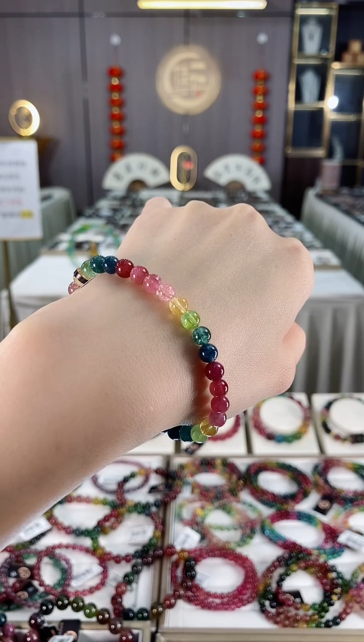 未镶嵌老矿碧玺色标彩虹单圈手串5mm+碧玺dan多样性发货一条