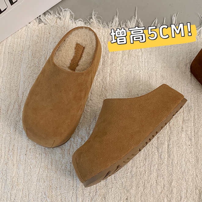 厚底内增高加绒勃肯鞋一脚蹬毛毛棉拖鞋2025新款秋冬博肯包头半拖