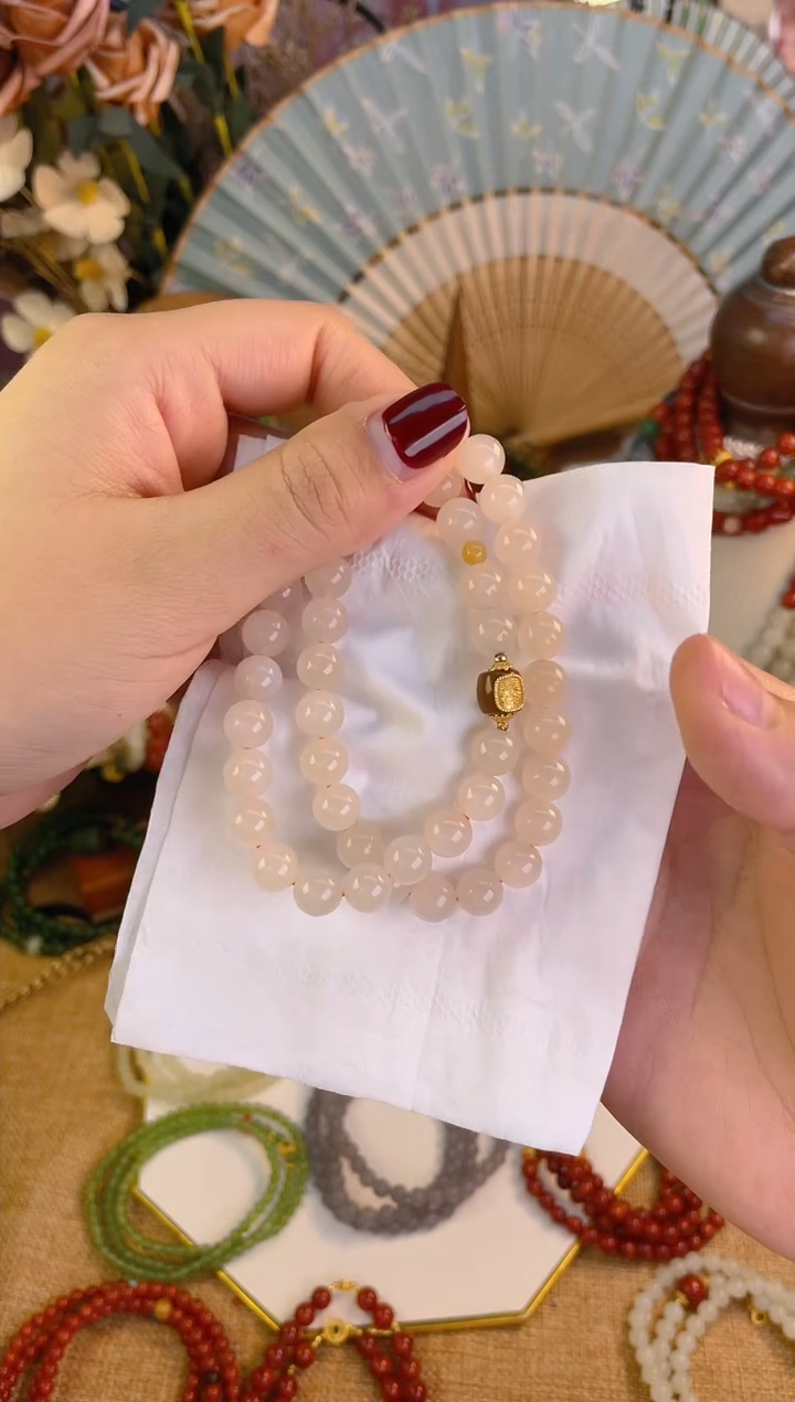 【闪购商品】和田玉手串18K金镶嵌藕粉