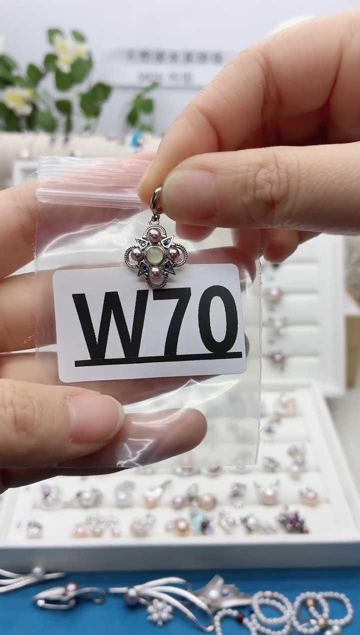 银S925镶嵌珠宝奇石淡水珍珠景****）W70