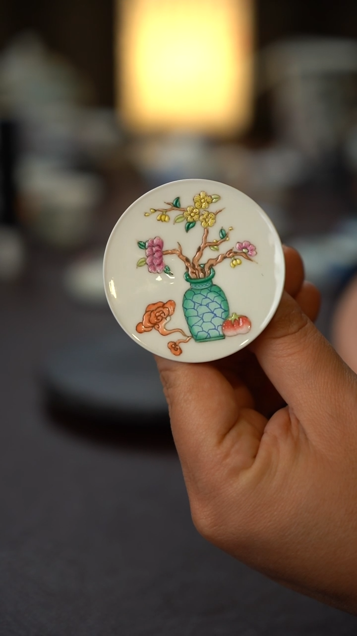 （微瑕）全手绘灵芝盖置