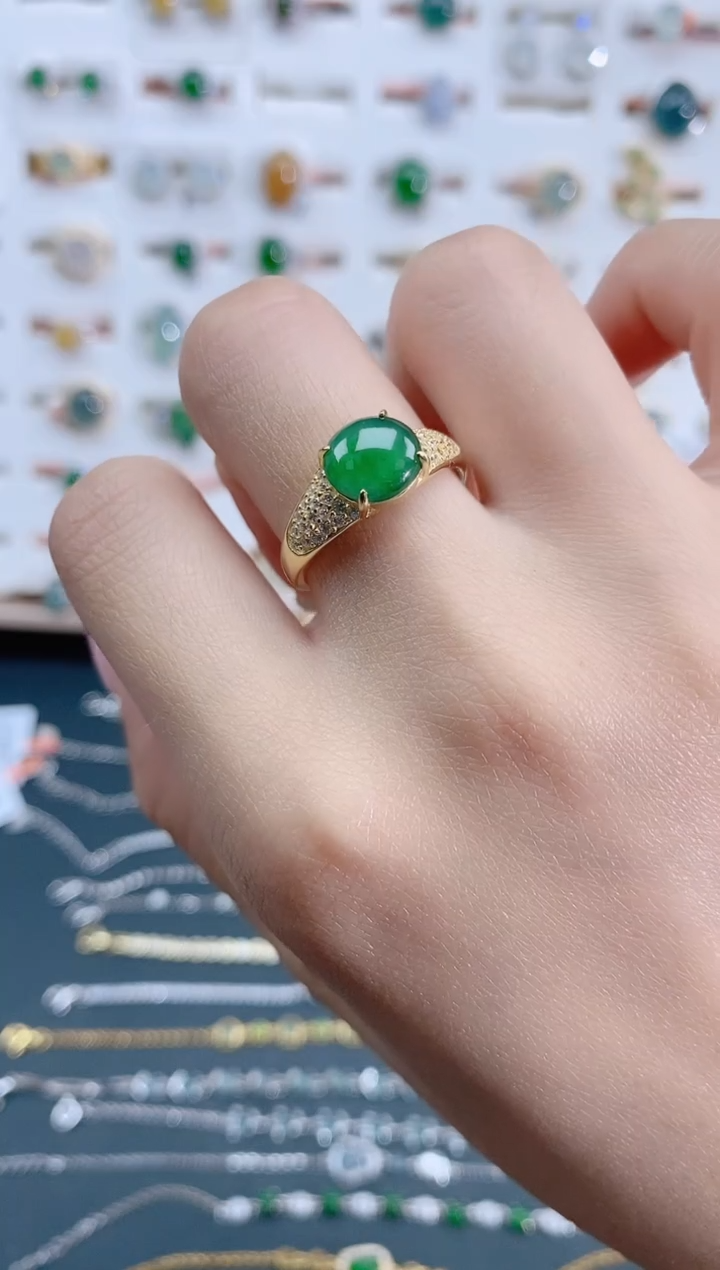 翡翠戒指银S925镶嵌 天然翡翠