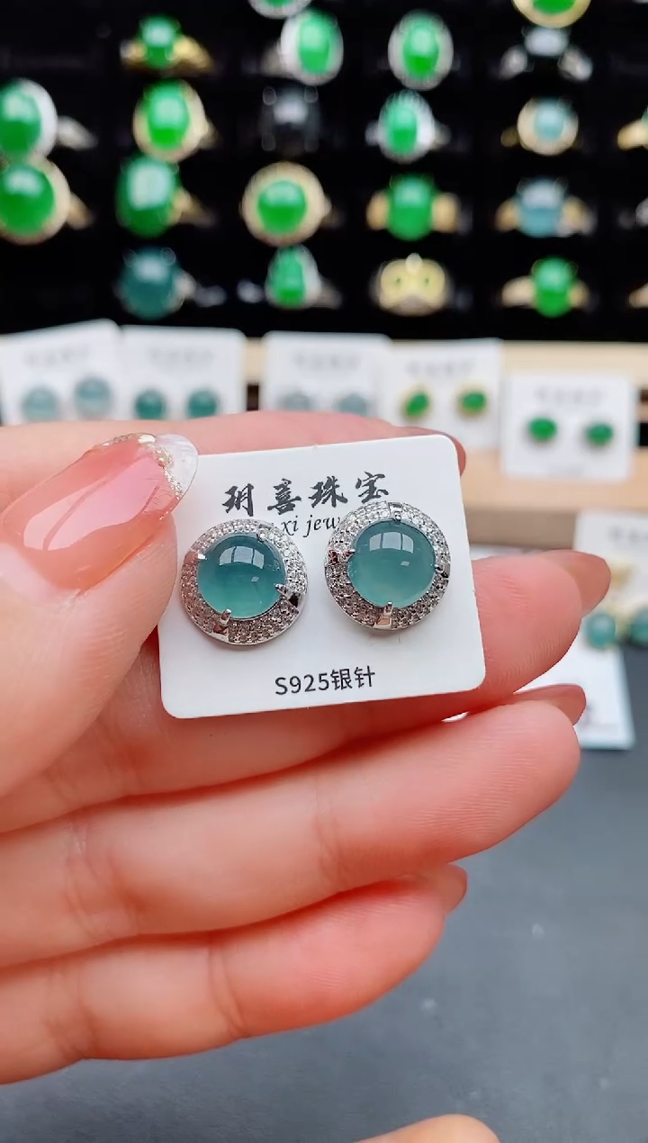 【闪购商品】翡翠耳饰银S925镶嵌508700