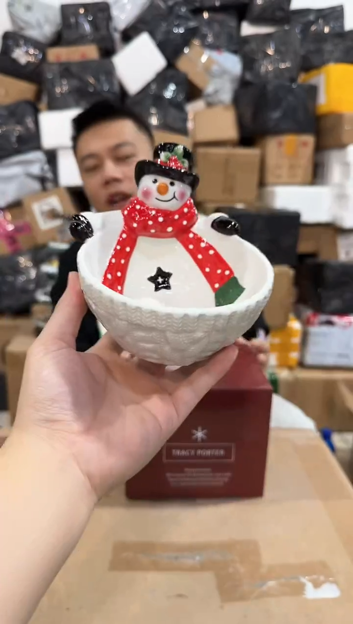 瓷片原盒雪人碗 