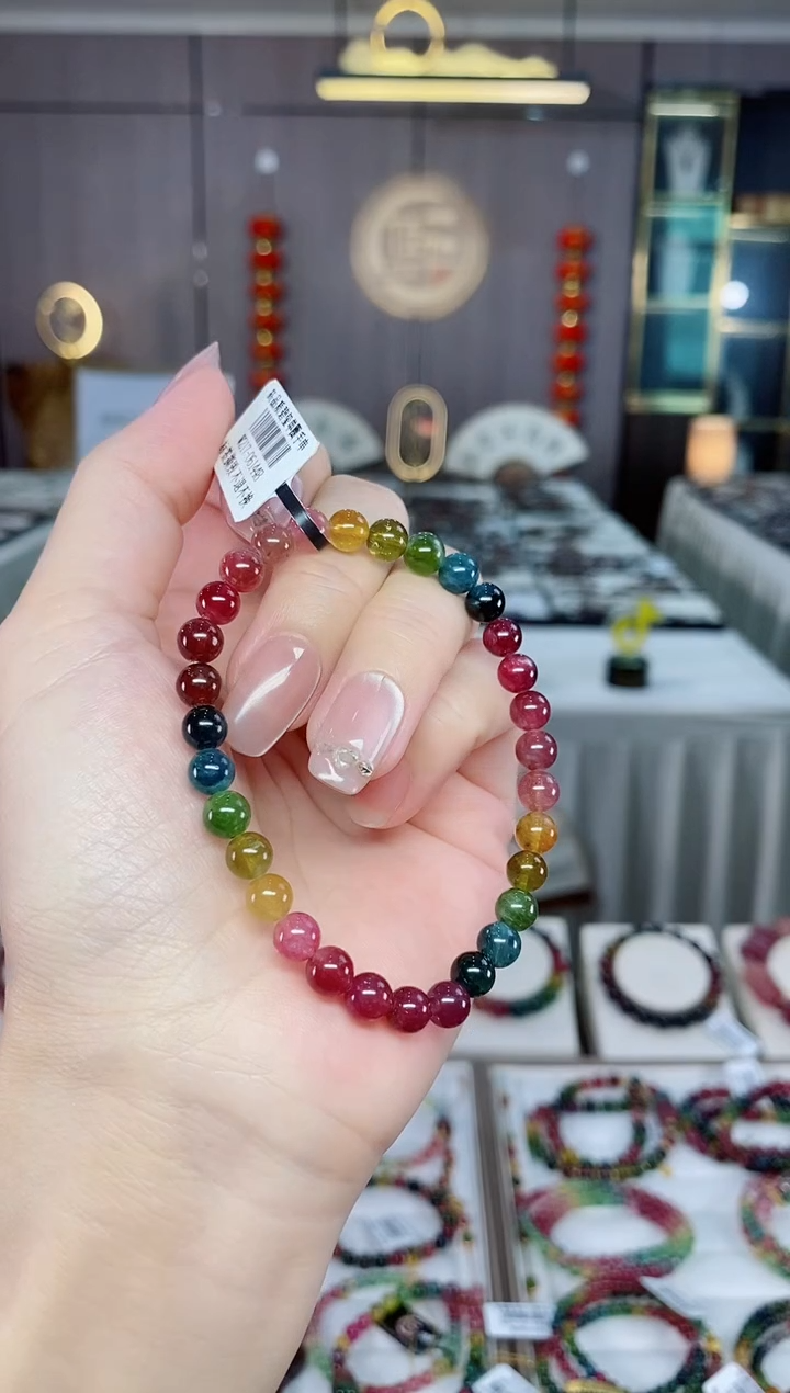 老矿碧玺单圈手串6mm+未镶嵌碧玺hon一物一证