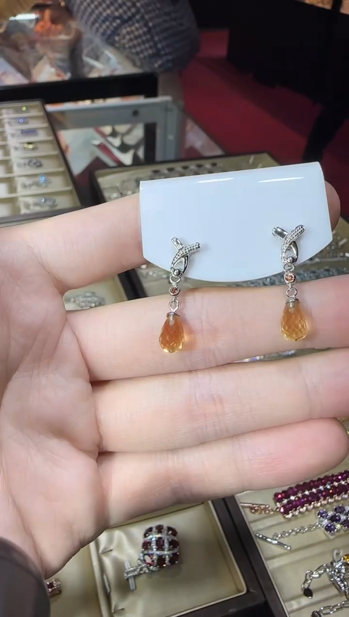 银S925镶嵌耳饰黄晶6mm耳钉