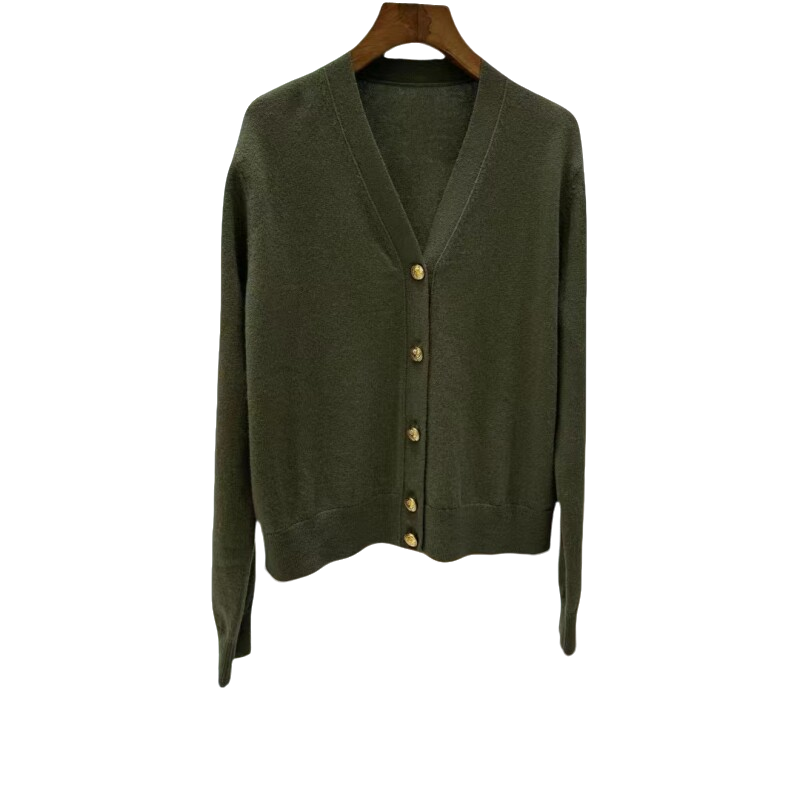 [LP]V领单排扣羊绒开衫4276