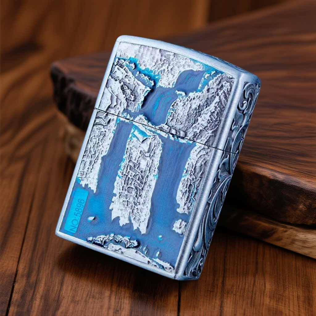 国风本色高山流水（蓝）砂轮打火机【全新机无煤油】