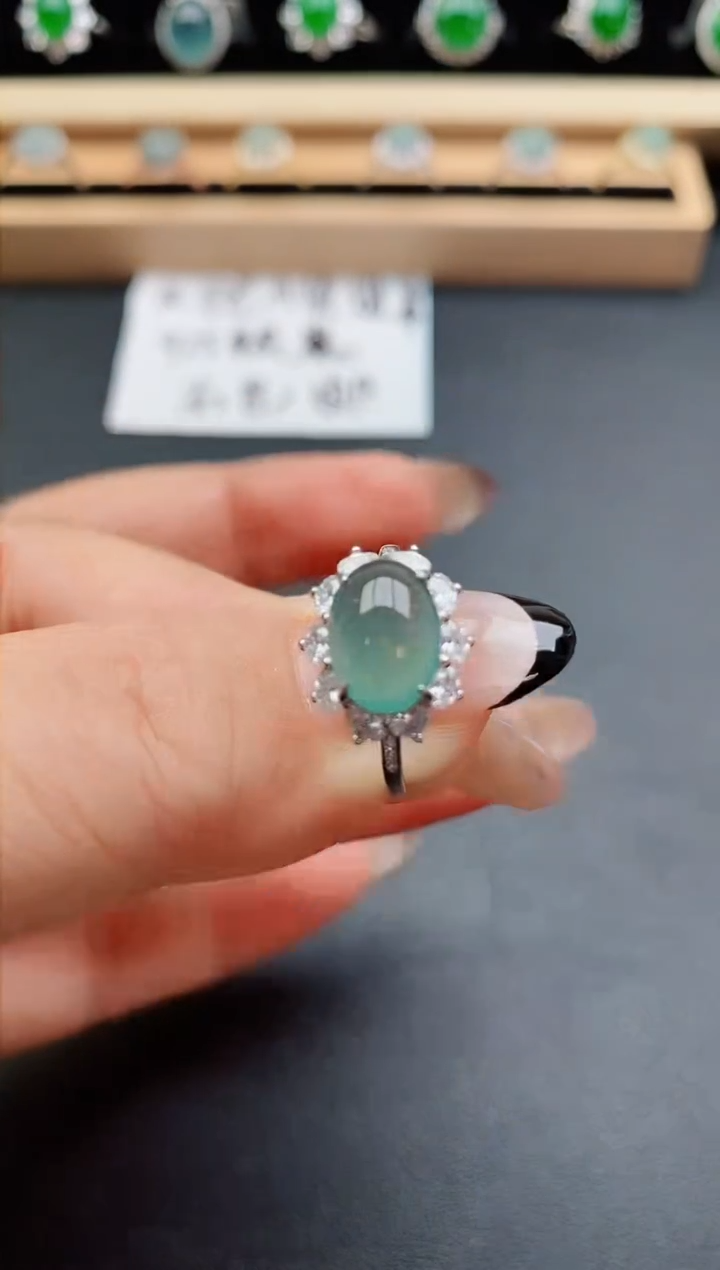 翡翠戒指银S925镶嵌50800