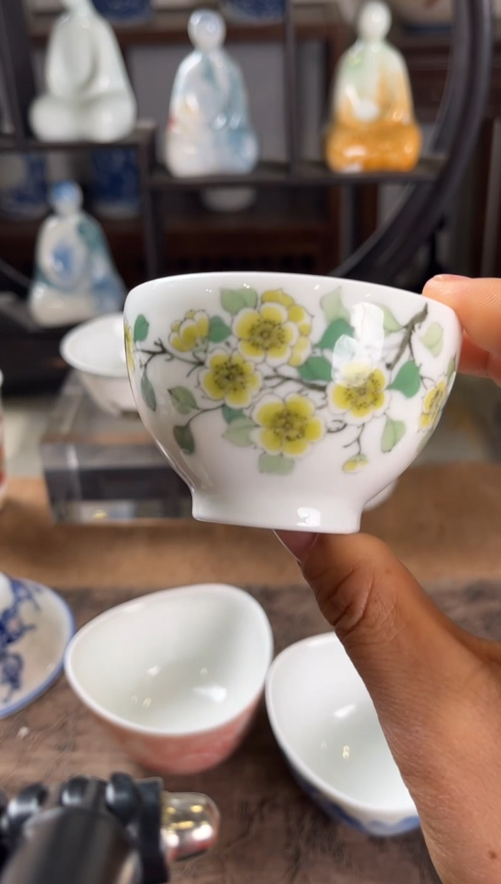 双**风景德镇文祥窑手工釉下彩陶瓷单杯