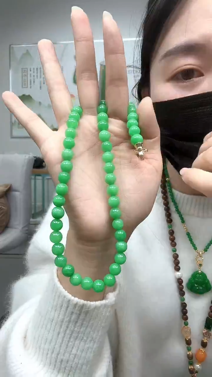 颈饰未镶嵌翡翠8mm甜绿项链