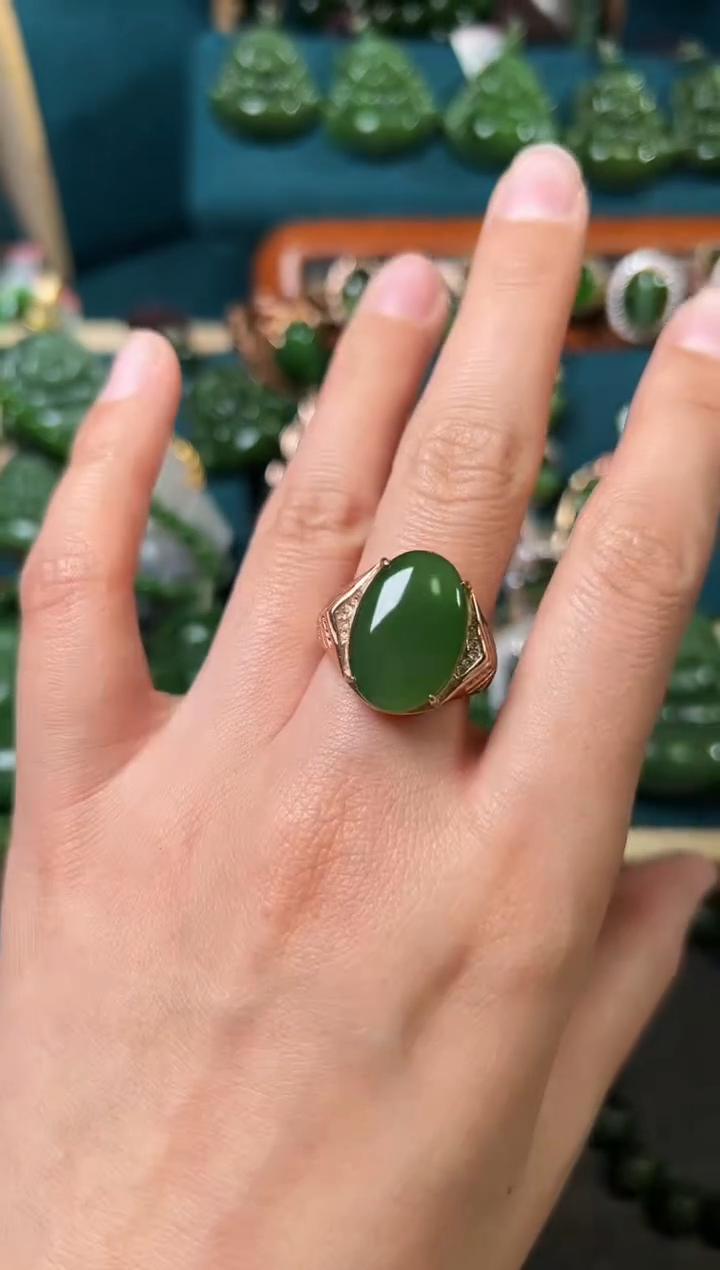 【闪购商品】和田玉（碧玉）戒指银S925镶嵌碧玉