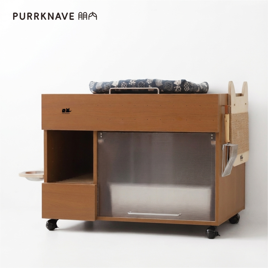 福利特价 PurrKnave朋内猫厕所猫柜防臭防漏砂猫砂盆收纳柜猫砂柜
