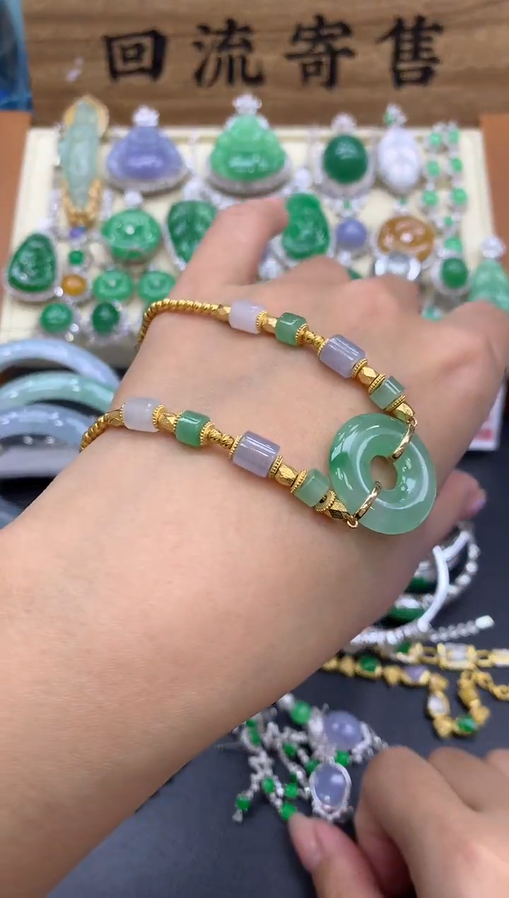 【闪购商品】翡翠手链18K金镶嵌465-中国好珍宝