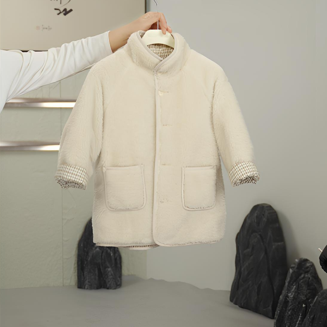 【晶晶】儿童纯色圆领圆领加厚中长款韩版保暖大衣外套百搭