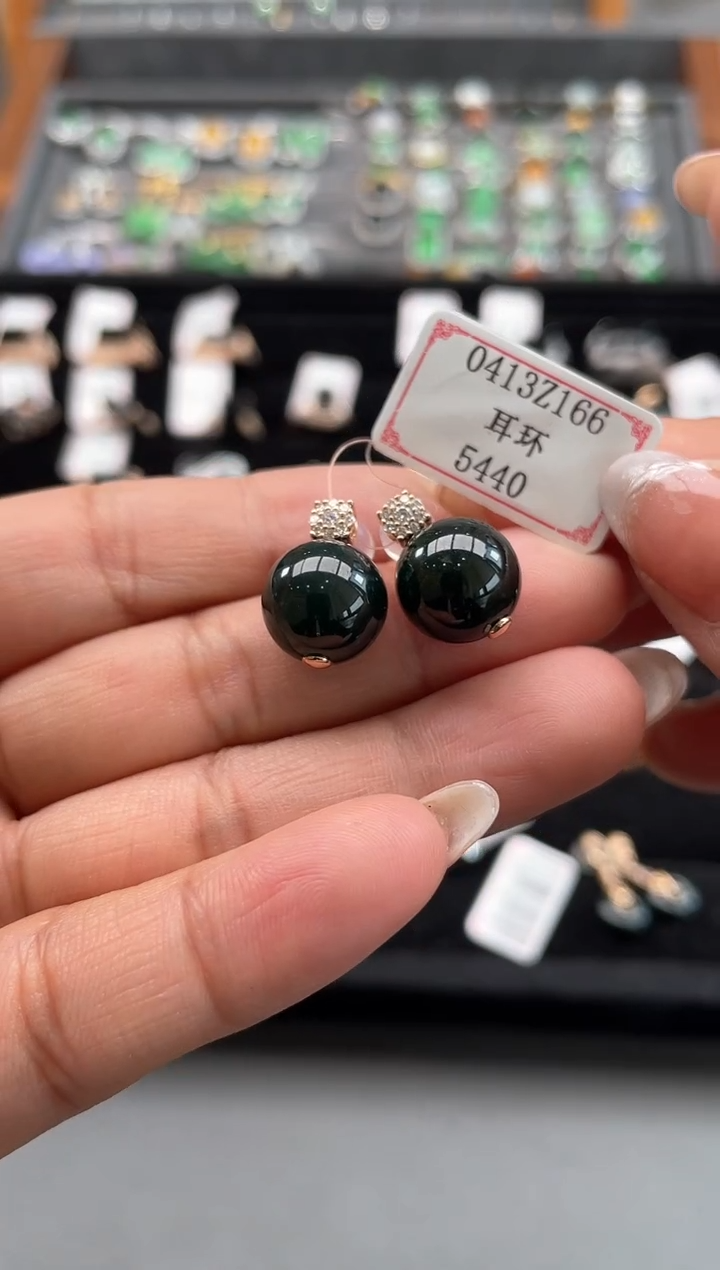 翡翠18K金镶嵌耳饰0413Z166