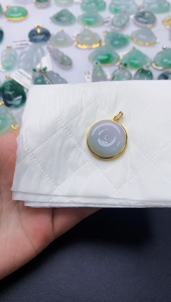 颈饰银S925镀金镶嵌翡翠天然A货