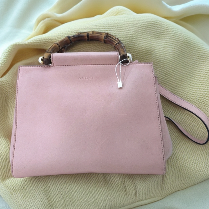 95新 GUCCI/古驰 粉色竹节手提单肩包 1812 5027 