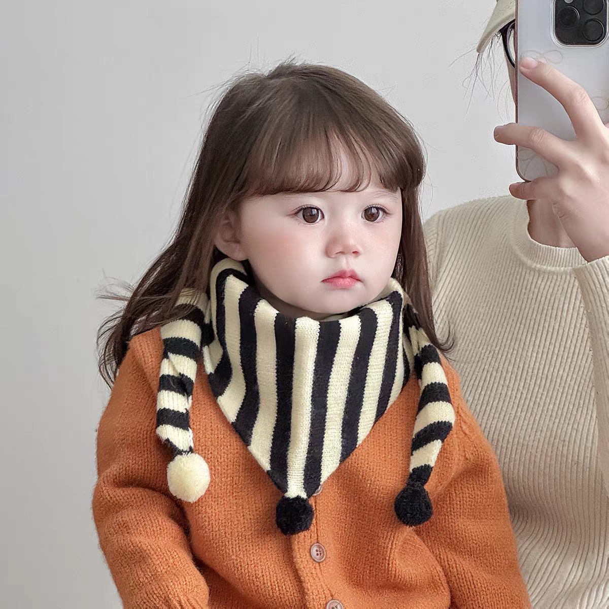 宝宝围巾秋冬季韩版条纹婴儿针织围脖冬款男女儿童保暖护颈三角巾