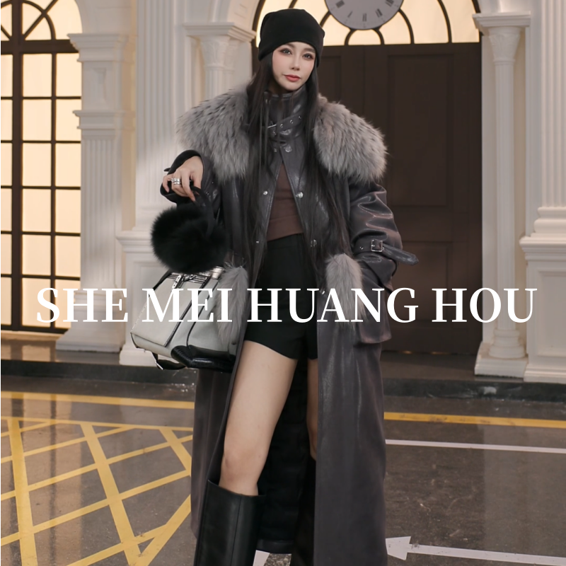 （超模）原创设计师款貉子毛大毛领皮草白鹅绒派克服外套25079