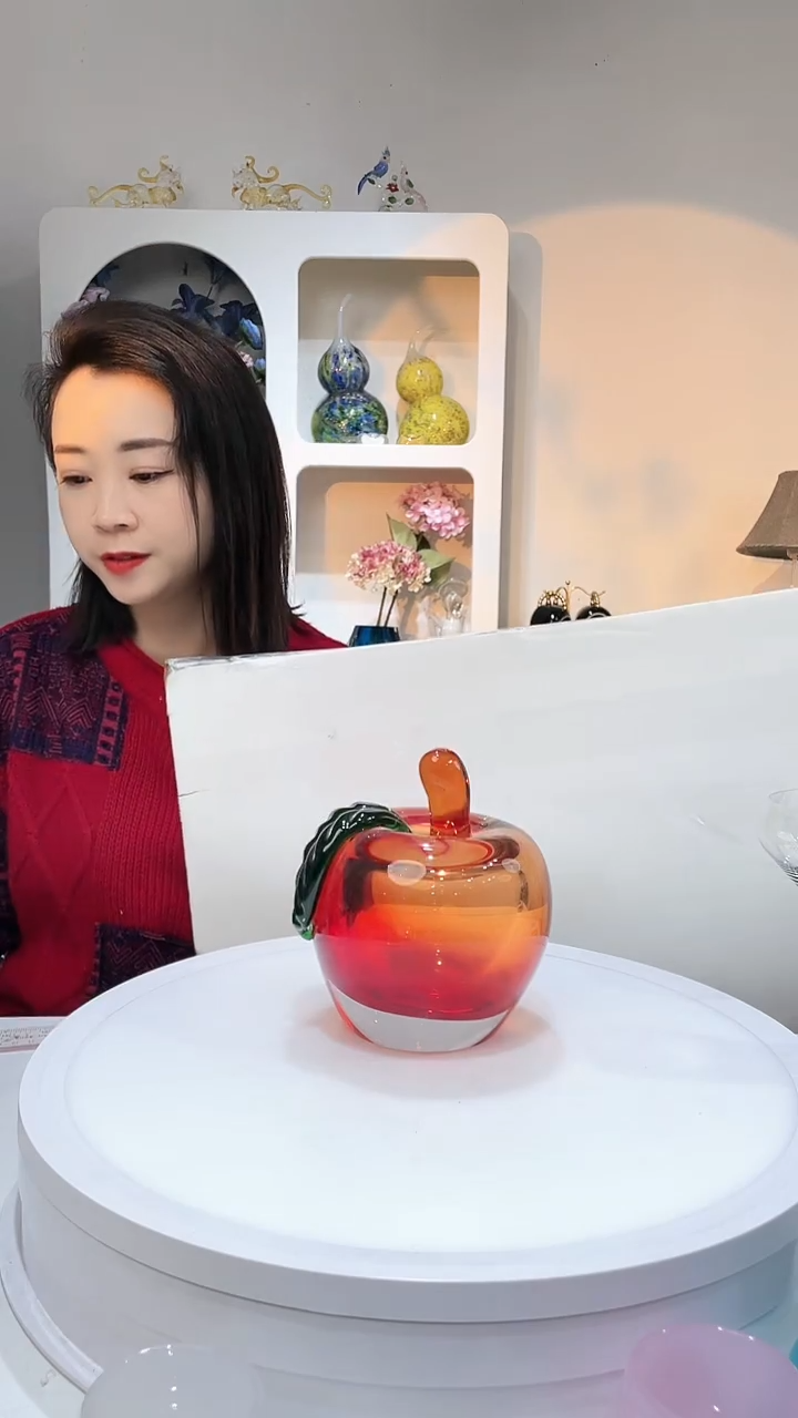 【闪购商品】水晶琉璃1只红苹果摆件手工打磨