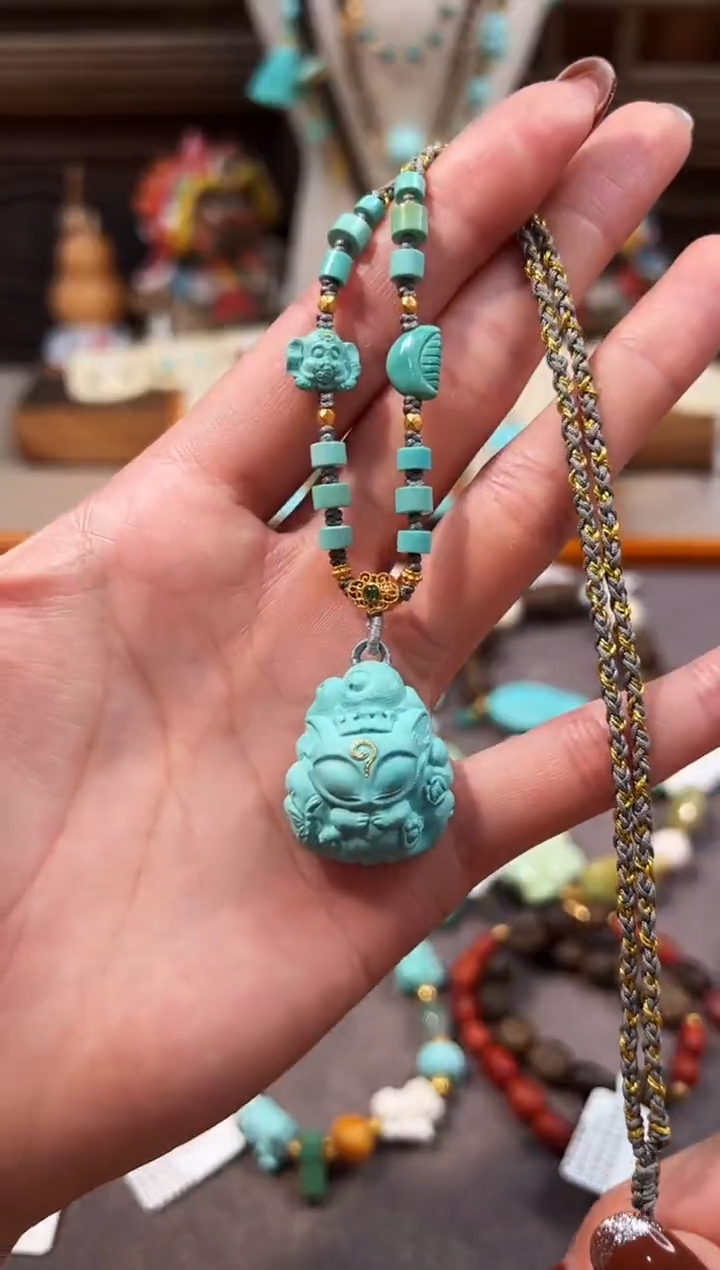 18K金镶嵌绿松石颈饰凤九项链