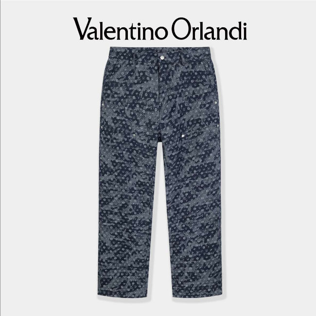 Valentino Orlandi秋冬印花裤子牛仔裤直筒弹力无弹长裤漂白抽绳
