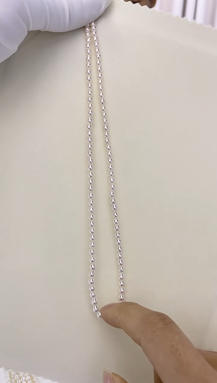 18K金镶嵌项链海水珍珠Akoya满珠项链 3.5-4mm 18K金