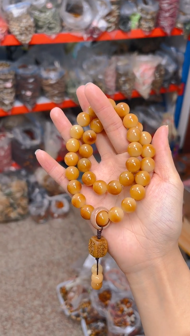 吊坠菩提根/象牙果黄色圆珠双圈 发字