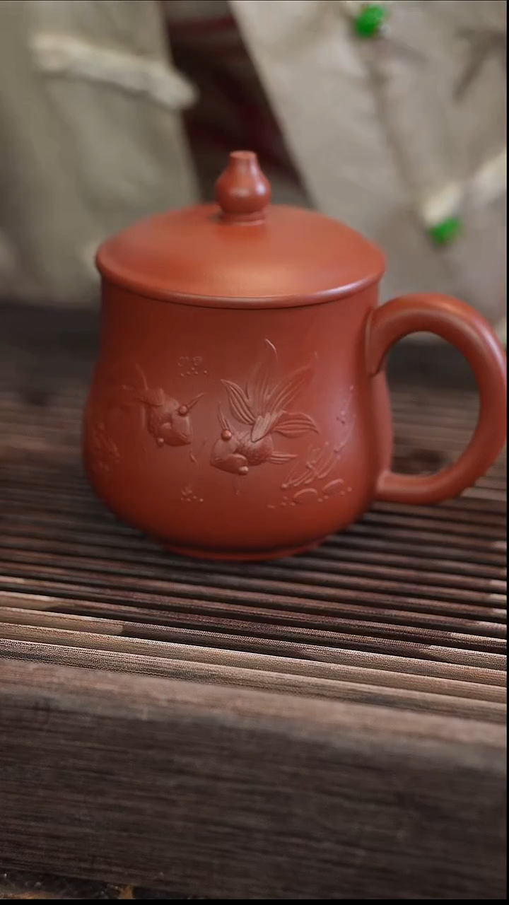 茶壶紫砂大红袍葫芦双鱼盖杯280cc