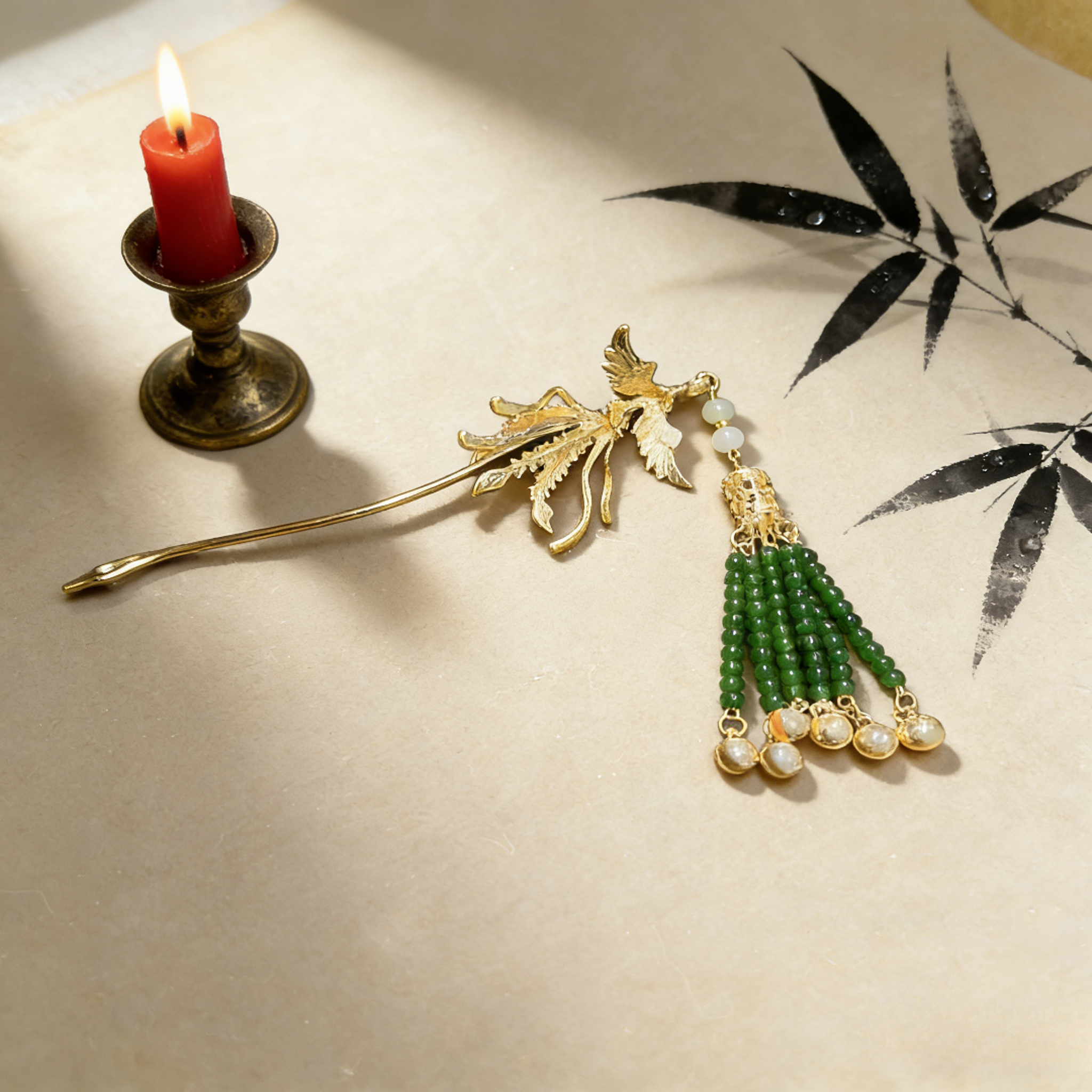 国风新中式气质发簪仿玉石点翠步摇发钗晨袍秀禾古装汉服配饰A381