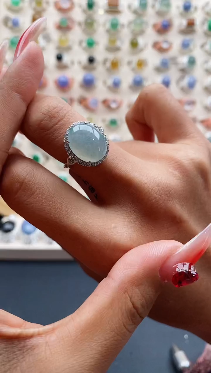 【闪购商品】翡翠戒指银S925镶嵌天然缅甸A货翡翠222 10+1