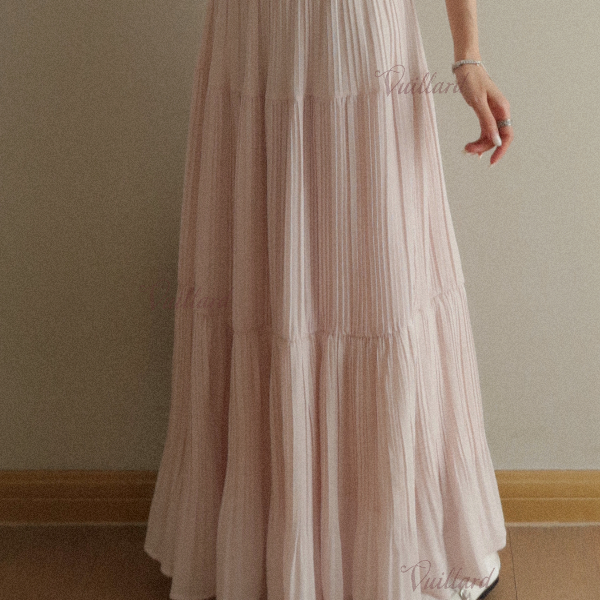 vuillard【铃兰花瓣Le muguet】小众设计重工手工捏褶大摆蛋糕长裙