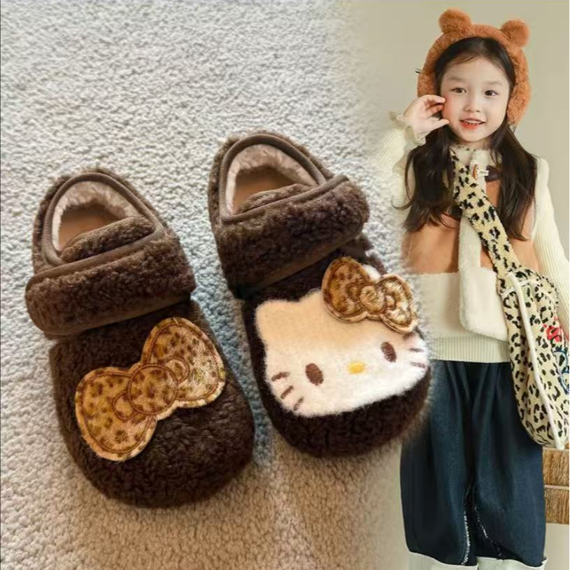 2025秋冬新款女童复古保暖勃肯鞋儿童百搭防滑毛呢豆豆棉鞋