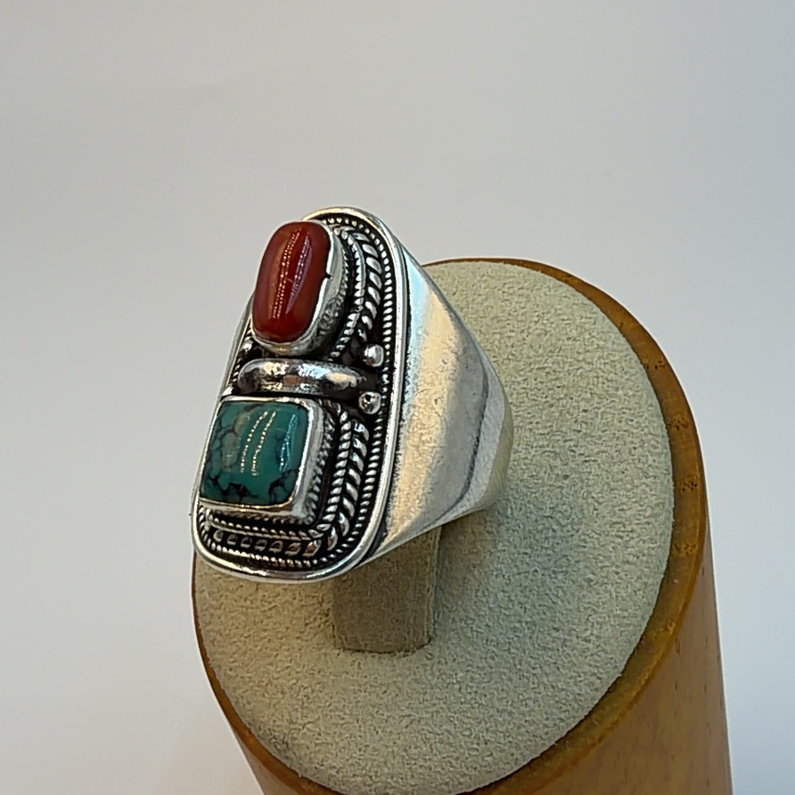 925银银制品 925银复古藏式戒指石头随机发