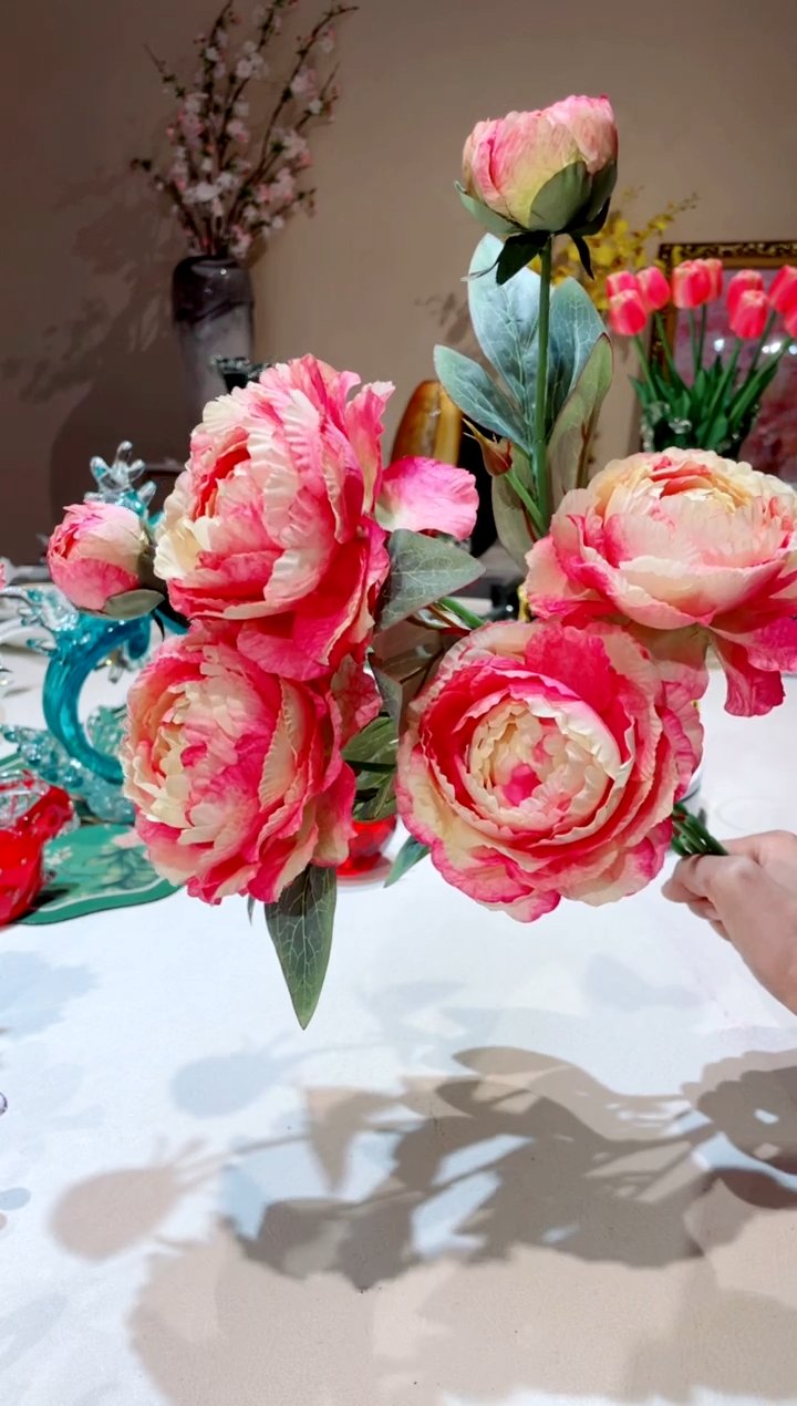 【闪购商品】琉璃手工艺品大头牡丹花2只