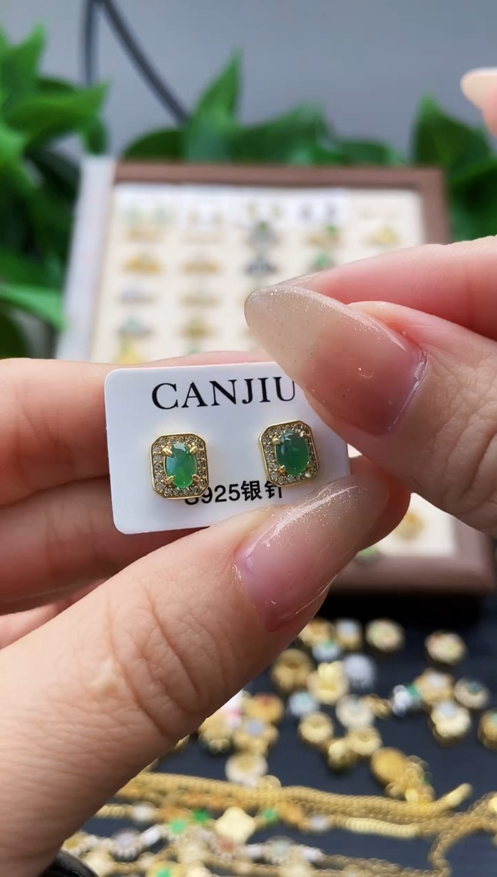 银S925镶嵌翡翠耳饰12